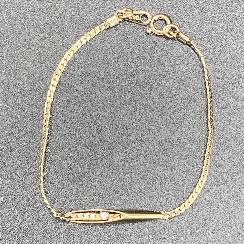 Avon Gold Tone Bracelet Vintage Flat Chain Crystal 7.25"